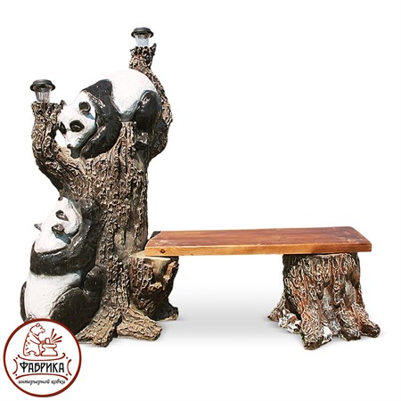 Садовая мебель из полистоуна Скамейка Дерево с Пандами F07027 